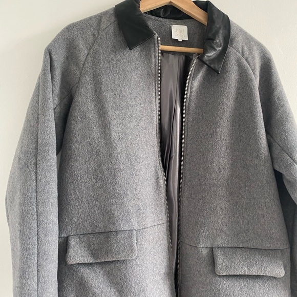 French brand wool blend leather collar coat - Picture 2 of 3